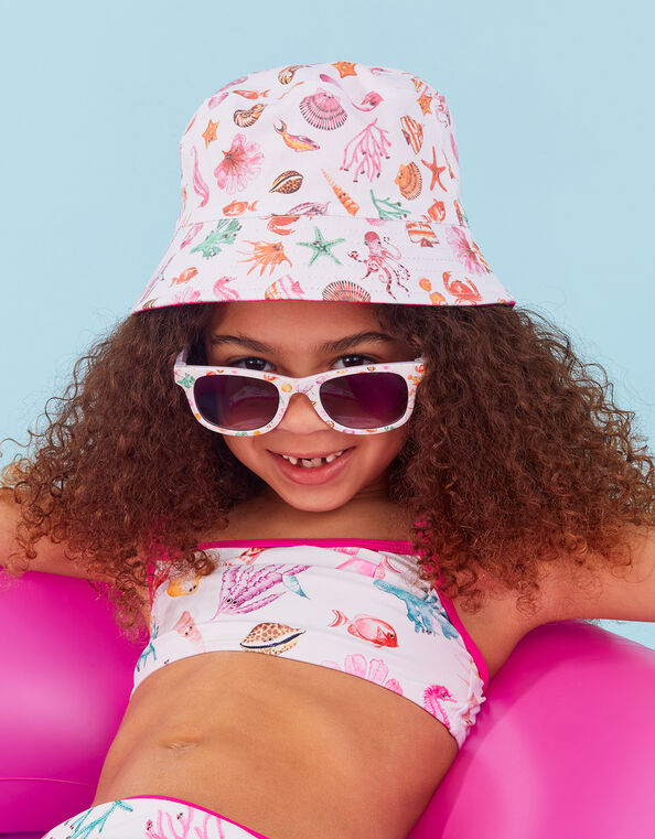 Shell Print Bucket Hat, White (WHITE), large