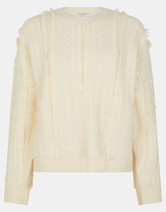 Fringe Cable Knit Jumper, Cream (CREAM), large