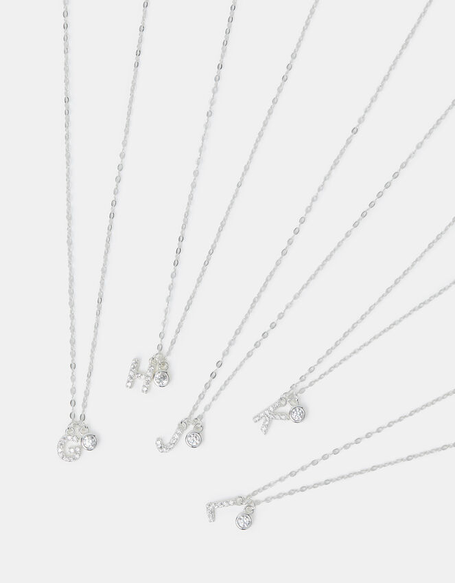 Sterling Silver Stone Initial Pendant Necklace, Silver (ST SILVER), large