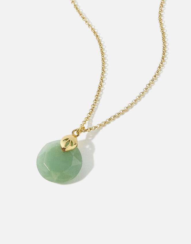 14ct Gold-Plated Aventurine Circle Pendant Necklace, , large