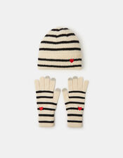 Stripe Heart Beanie Hat & Gloves Set, , large