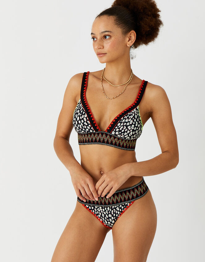 Leopard Print Elastic Trim Bikini Top, Black (BLACK WHITE), large