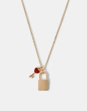 Padlock & Key Pendant Necklace, , large
