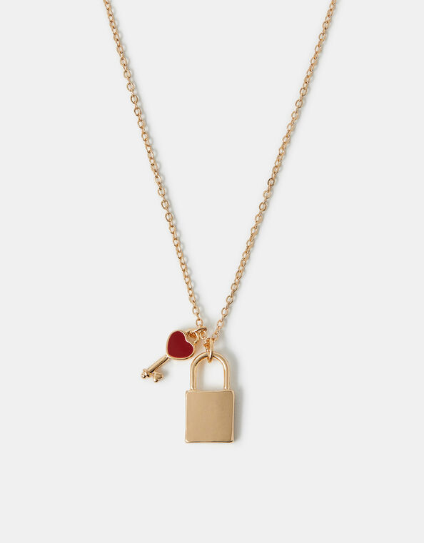 Padlock & Key Pendant Necklace, , large