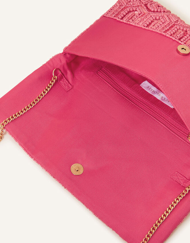 Classic Beaded Hand Embellished Clutch, Orange (CORAL), large