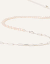 Sterling Silver Plated Pearl Chain Necklace , , large