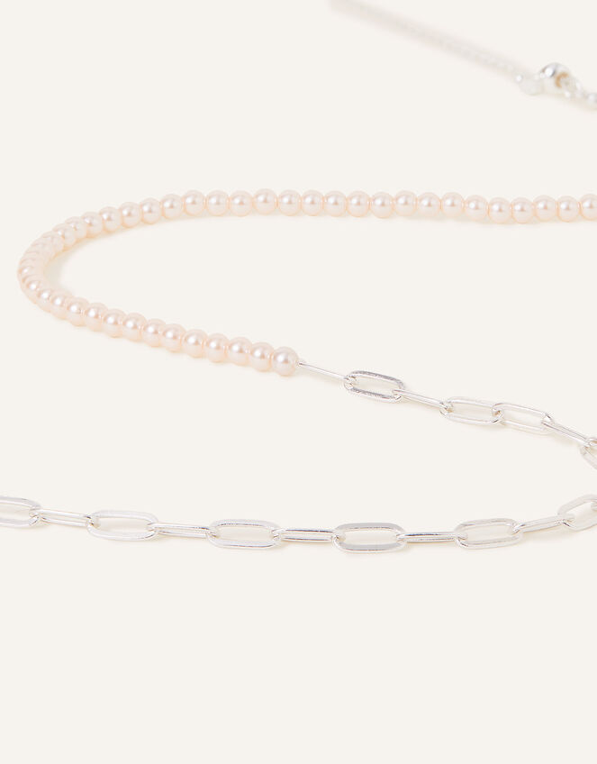Sterling Silver Plated Pearl Chain Necklace , , large
