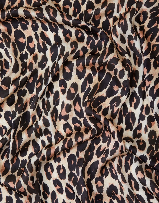 Leopard Print Square Satin Scarf, , large