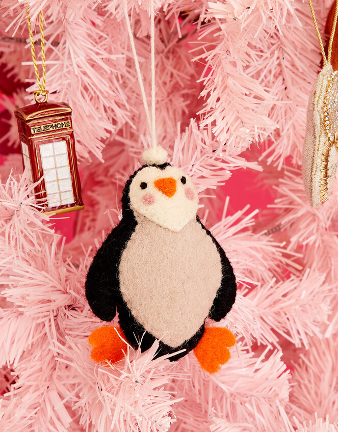 Embellished Penguin Wool Hanging Decoration, , large