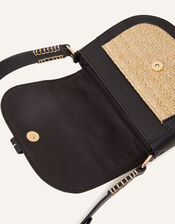 Raffia Flap Cross-Body Bag, Black (BLACK), large