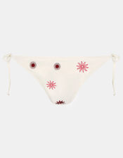 Sun Embroidered Tie Bikini Bottoms, Ivory (IVORY), large