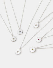 Sterling Silver Birthstone Disc Pendant Necklace, Silver (ST SILVER), large