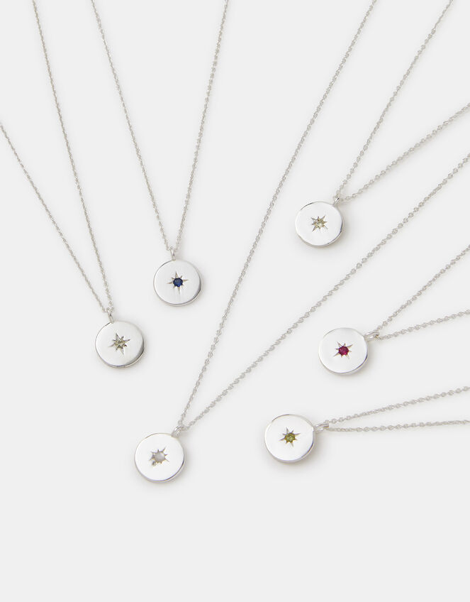 Sterling Silver Birthstone Disc Pendant Necklace, Silver (ST SILVER), large