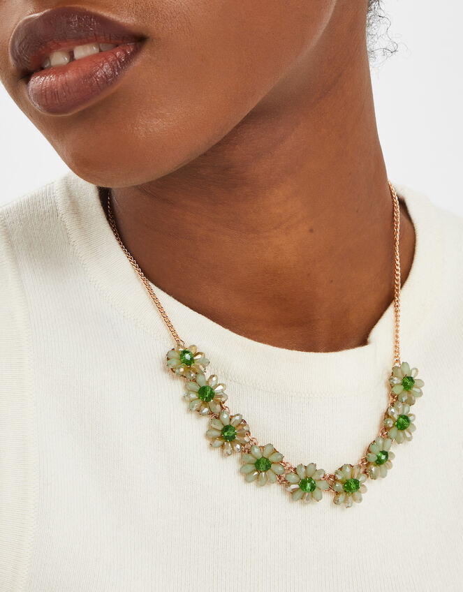 Beaded Flower Collar Necklace Green, , large