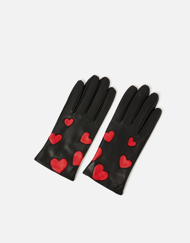 Love Heart Leather Gloves, Black (BLACK), large