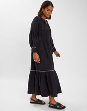 Long-Sleeve Tiered Maxi Dress, Black (BLACK), large