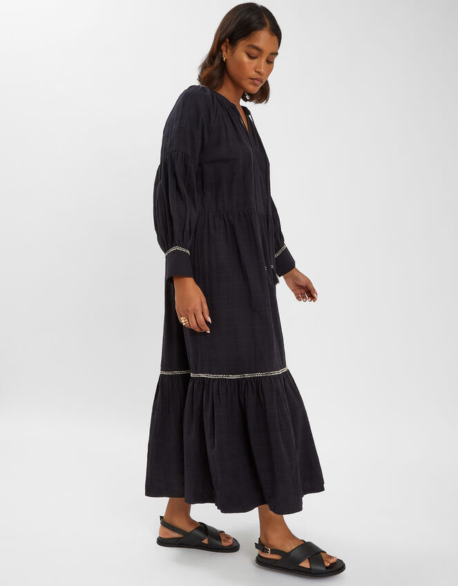 Long-Sleeve Tiered Maxi Dress, Black (BLACK), large