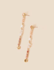 Gem and Bead Long Drop Earrings, , large