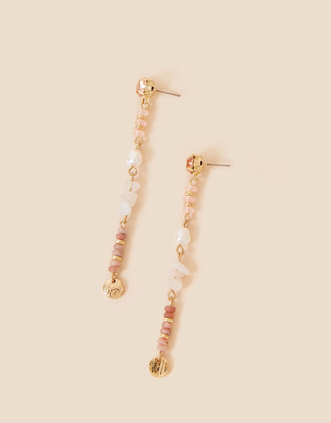 Gem and Bead Long Drop Earrings, , large