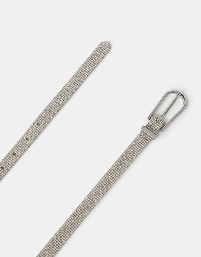 Skinny Rhinestone Belt, Silver (SILVER), large