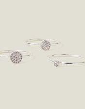 3-Pack Sterling Silver-Plated Sparkle Rings, Silver (SILVER), large