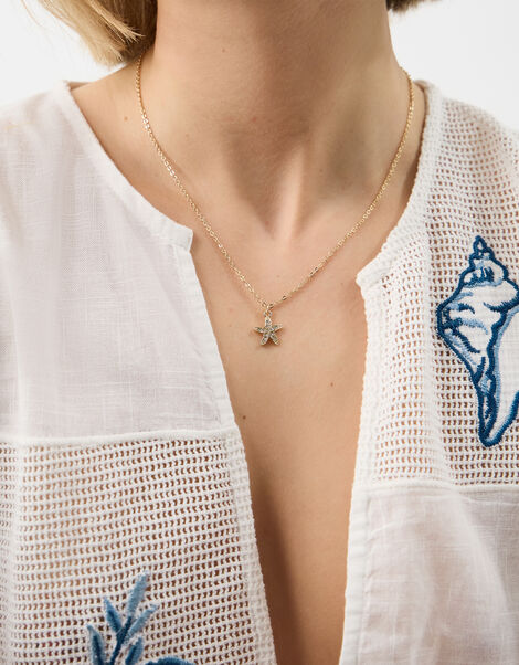Diamant&eacute; Starfish Pendant Necklace, Gold (GOLD), large