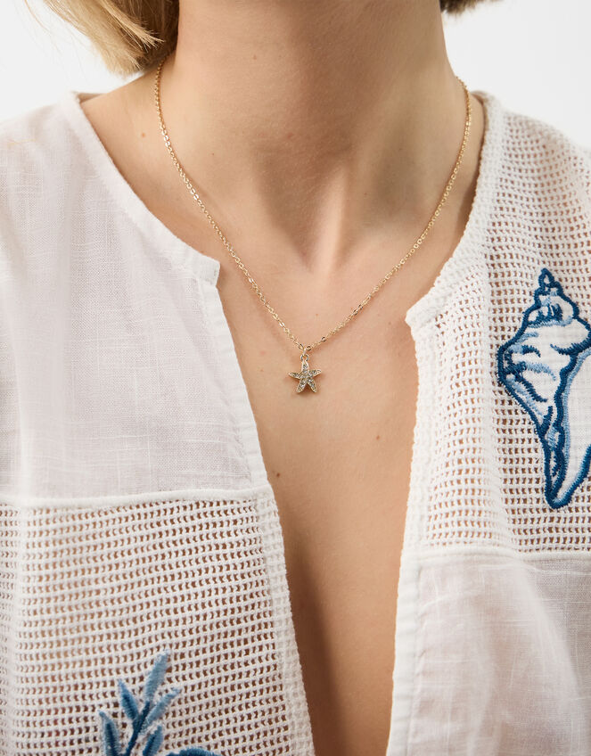 Diamant&eacute; Starfish Pendant Necklace, Gold (GOLD), large