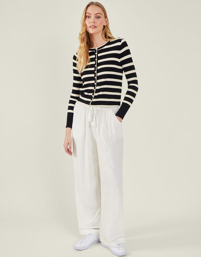 Embroidered Wide Leg Trousers, White (WHITE), large