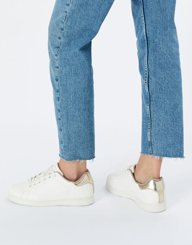 Plain Stud Trainers, White (WHITE), large