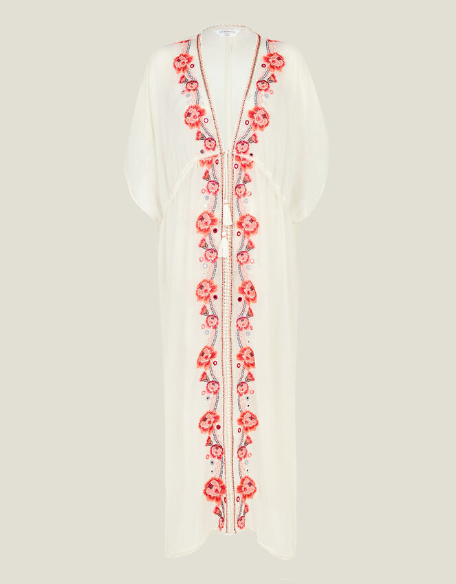Floral Embroidered Kaftan, Cream (CREAM), large