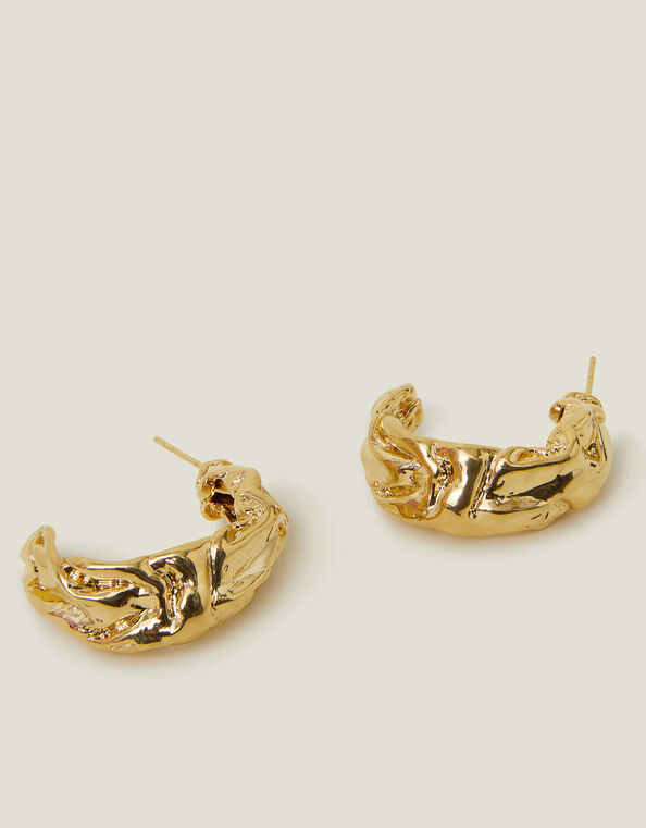14ct Gold-Plated Chunky Molten Hoop Earrings, , large