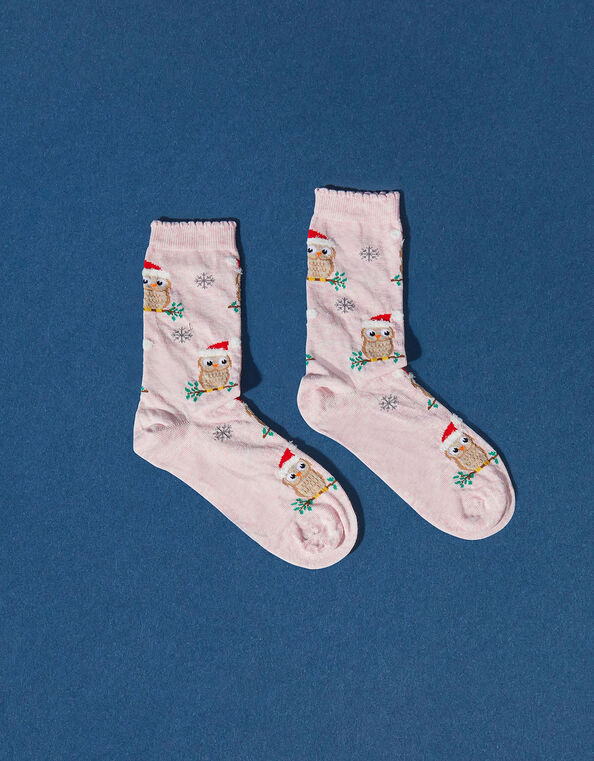 All-Over Festive Owl Socks, , large