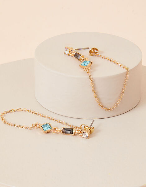 Mixed Gem Ear Chain Earrings, , large