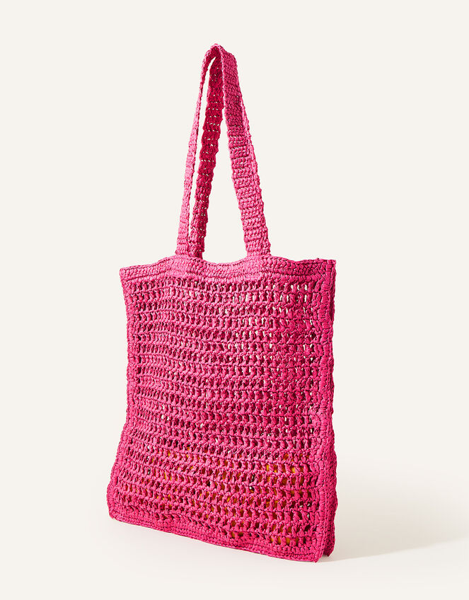Raffia Crochet Beach Shopper Bag, Pink (PINK), large