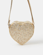 Girls Glitter Metallic Heart Bag, , large