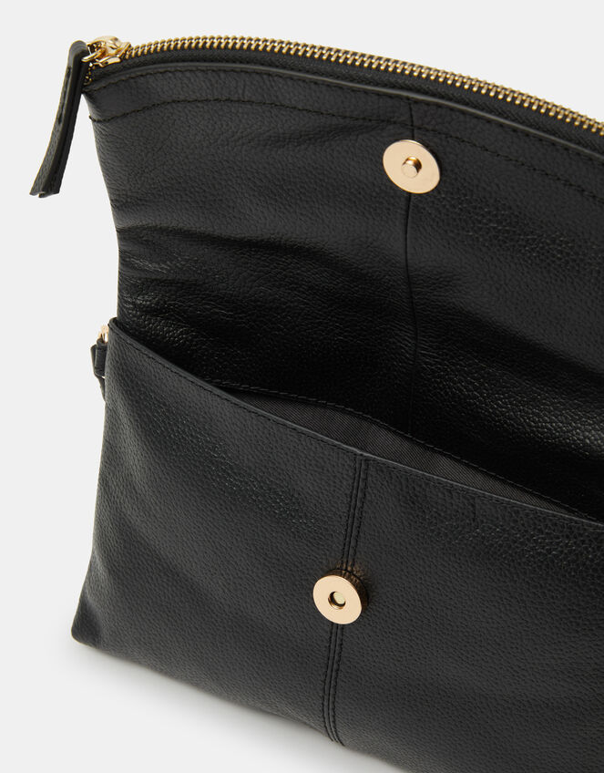 Curved Foldover Leather Wristlet Bag, , large