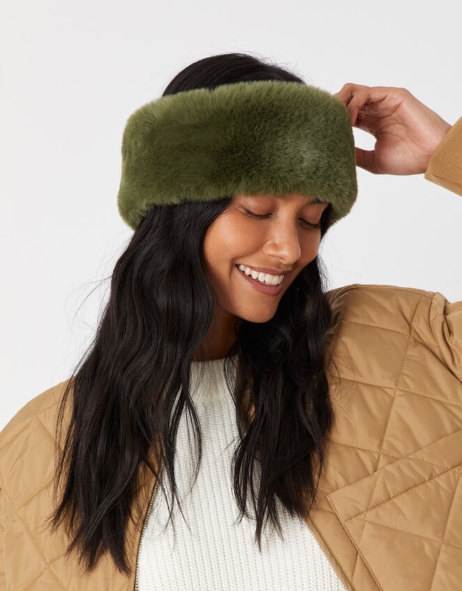 Luxe Faux Fur Bando, Green (KHAKI), large
