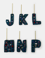 Embellished Initial Hanging Decoration, Teal (TEAL), large