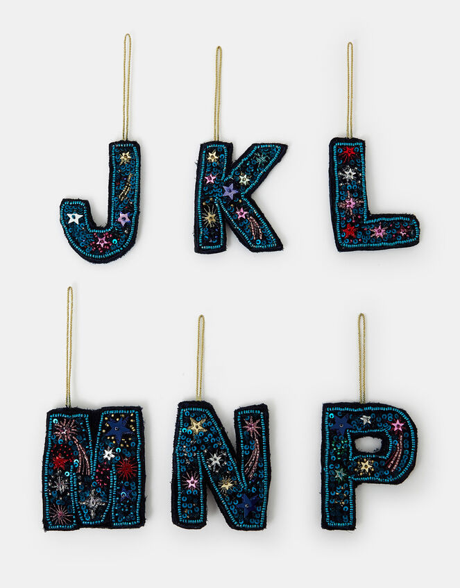 Embellished Initial Hanging Decoration, Teal (TEAL), large