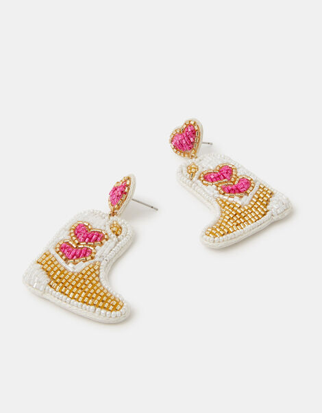Beaded Cowboy Boot Drop Earrings, , large
