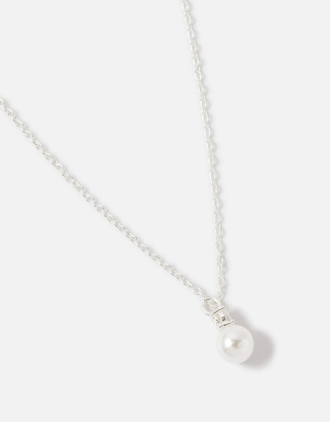 Sterling Silver Sparkle Pearl Pendant Necklace, , large
