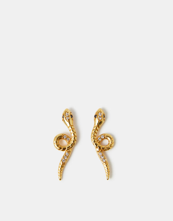 14ct Gold-Plated Snake Stud Earrings, , large