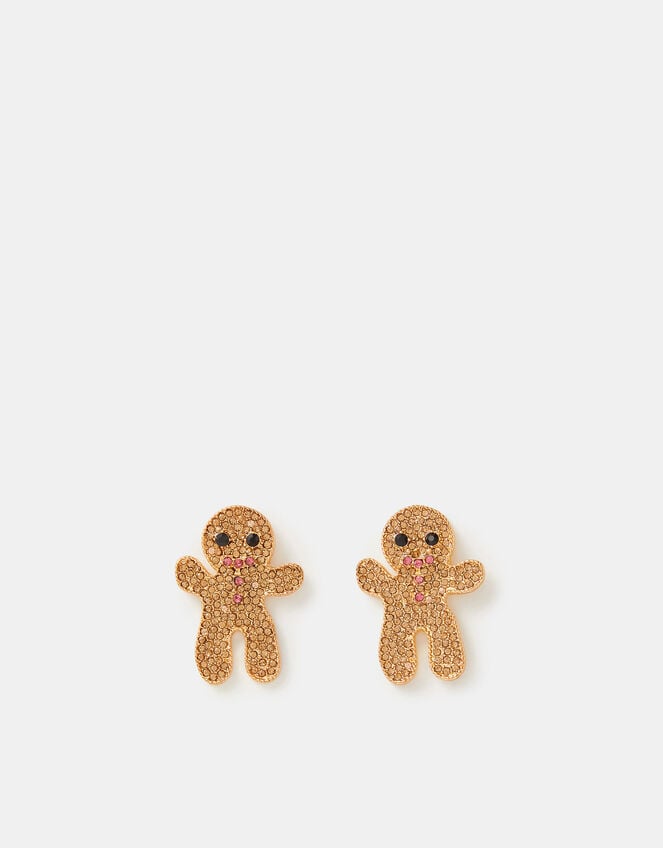 Diamanté Gingerbread Man Stud Earrings, , large