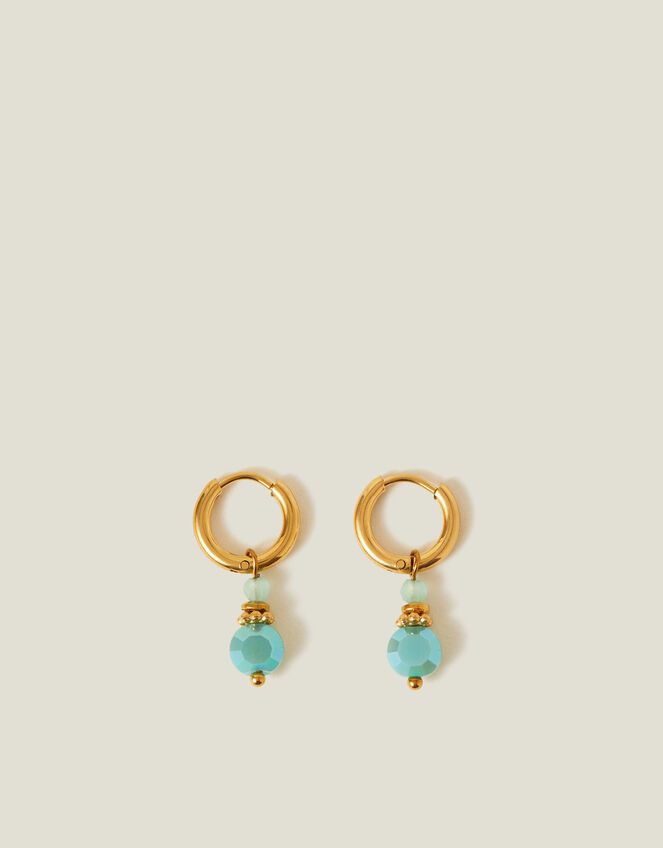 14ct Gold-Plated Bead Drop Huggie Hoop Earrings, , large