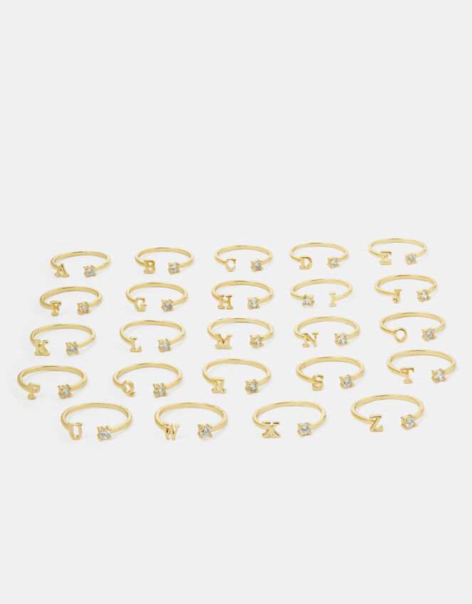 14ct Gold-Plated Adjustable Initial Ring, Gold (GOLD), large