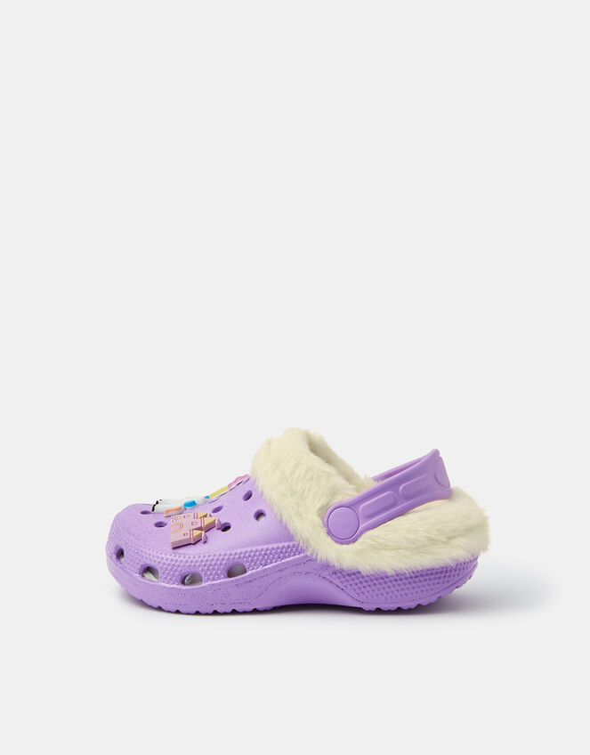 Girls Charm Faux Fur Lined Clogs, Purple (LILAC), large