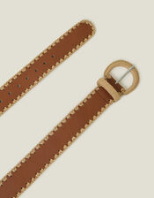 Raffia Whipstitch Belt, Tan (TAN), large