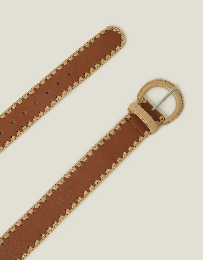 Raffia Whipstitch Belt, Tan (TAN), large