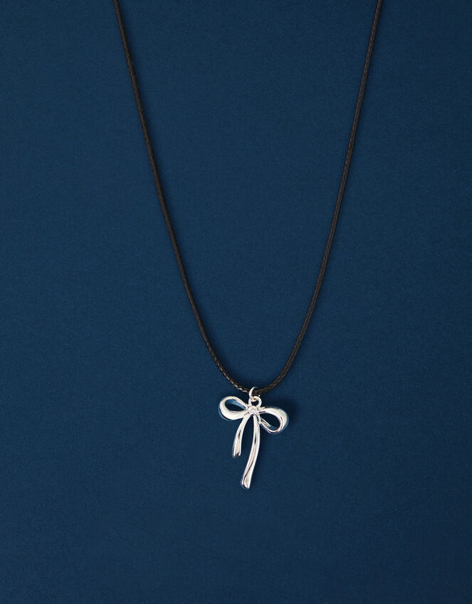 Sterling Silver-Plated Bow Cord Necklace, , large