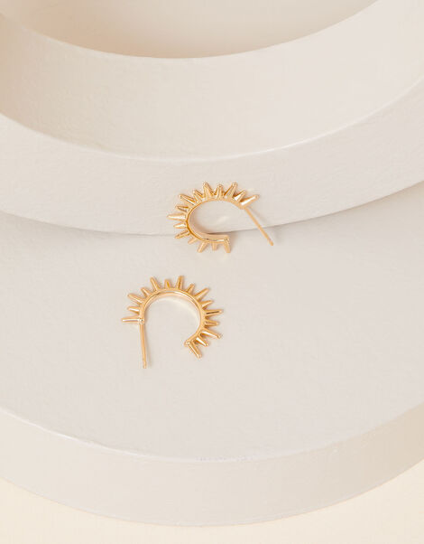 Gold-Plated Sun Spike Hoop Earrings, , large